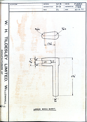 Armstrong Stevens & Son 1952 / 1786 Upper Rock Shaft WH Tildesley Forging Technical Drawing