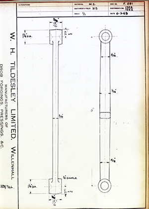 Armstrong Stevens & Son 1962 / 1023  WH Tildesley Forging Technical Drawing