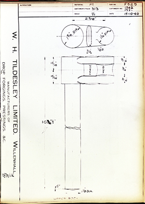 Armstrong Stevens & Son 1962 / 1331 Upper Rock WH Tildesley Forging Technical Drawing