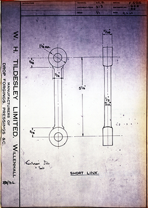 Armstrong Stevens & Son 1962 / 186 Short Link WH Tildesley Forging Technical Drawing