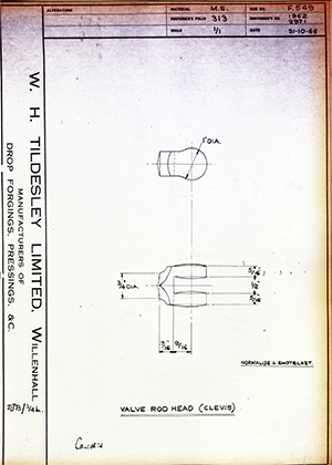 Armstrong Stevens & Son 1962 / 2971 Valve Rod Head (Clevis) WH Tildesley Forging Technical Drawing