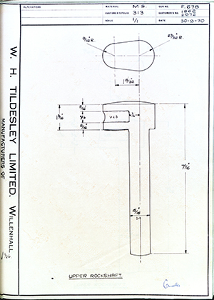 Armstrong Stevens & Son 1962 / 2972 Upper Rockshaft WH Tildesley Forging Technical Drawing