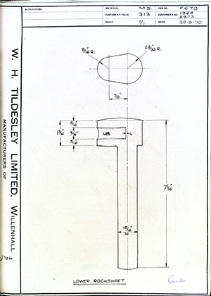 Armstrong Stevens & Son 1962 / 2973 Lower Rockshaft WH Tildesley Forging Technical Drawing