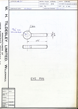 Armstrong Stevens & Son 200A1022A Eye Pin WH Tildesley Forging Technical Drawing