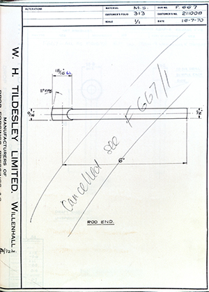 Armstrong Stevens & Son 211008 Rod End WH Tildesley Forging Technical Drawing