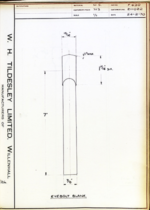 Armstrong Stevens & Son 211022 Eyebolt Blank WH Tildesley Forging Technical Drawing