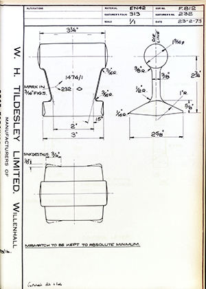 Armstrong Stevens & Son 232  WH Tildesley Forging Technical Drawing