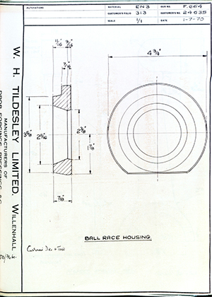 Armstrong Stevens & Son 24635 Ball Race Housing WH Tildesley Forging Technical Drawing