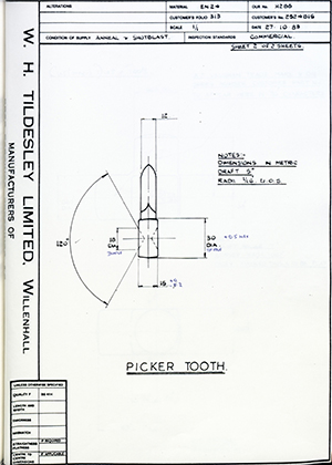 Armstrong Stevens & Son 2524815 Picker Tooth WH Tildesley Forging Technical Drawing