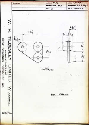 Armstrong Stevens & Son 26838/2 Bell Crank WH Tildesley Forging Technical Drawing