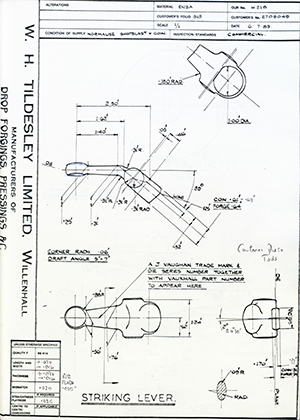 Armstrong Stevens & Son 2709049 Striking Lever WH Tildesley Forging Technical Drawing