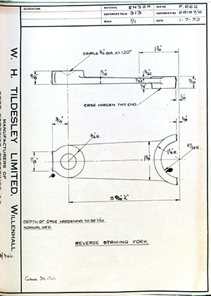 Armstrong Stevens & Son 28187/8 Reverse Striking Fork WH Tildesley Forging Technical Drawing