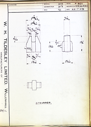 Armstrong Stevens & Son 2834480 Stripper WH Tildesley Forging Technical Drawing