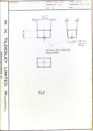 Armstrong Stevens & Son 2900067 Key WH Tildesley Forging Technical Drawing