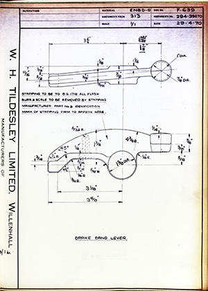 Armstrong Stevens & Son 294-39870 Brake Band Lever WH Tildesley Forging Technical Drawing