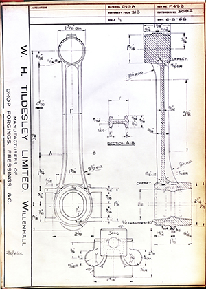 Armstrong Stevens & Son 3082 Connecting Rod WH Tildesley Forging Technical Drawing