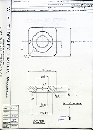 Armstrong Stevens & Son 31133-542-002 / DIE No A13-5 Cover WH Tildesley Forging Technical Drawing