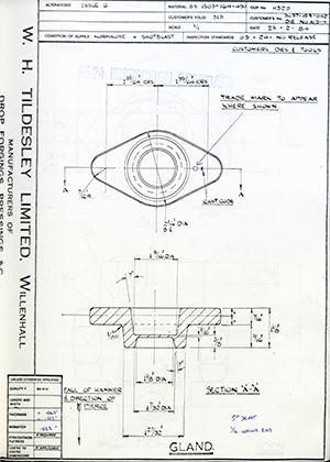 Armstrong Stevens & Son 31137-153-002 / DIE No A13-4 Gland WH Tildesley Forging Technical Drawing