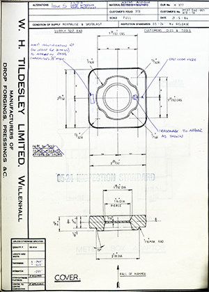 Armstrong Stevens & Son 31137-542-001-A13-10 Cover WH Tildesley Forging Technical Drawing