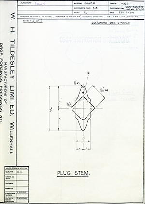 Armstrong Stevens & Son 31171-545-002 / DIE No A13-39 Plug Stem WH Tildesley Forging Technical Drawing