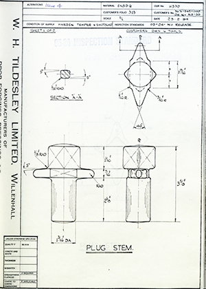 Armstrong Stevens & Son 31171-545-002 Plug Stem WH Tildesley Forging Technical Drawing