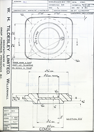 Armstrong Stevens & Son 31173-153-009 A13-25 Cover WH Tildesley Forging Technical Drawing