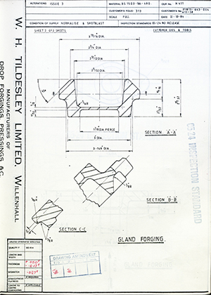 Armstrong Stevens & Son 31813-643-004 A13-38 Gland Forging WH Tildesley Forging Technical Drawing