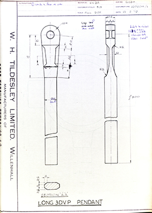 Armstrong Stevens & Son 320204/1 Long 3DVP Pendant WH Tildesley Forging Technical Drawing