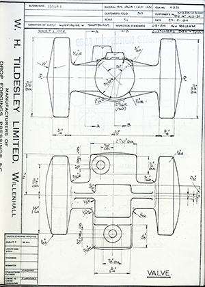 Armstrong Stevens & Son 32324-031-002 / DIE No A13-35 Valve WH Tildesley Forging Technical Drawing