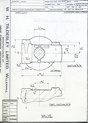 Armstrong Stevens & Son 32324-032-002 / DIE No A13-35 Valve WH Tildesley Forging Technical Drawing