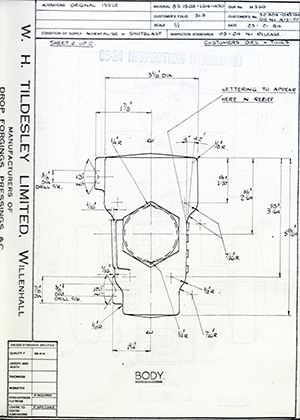 Armstrong Stevens & Son 32324-043-001 / DIE No A13-22 Body WH Tildesley Forging Technical Drawing