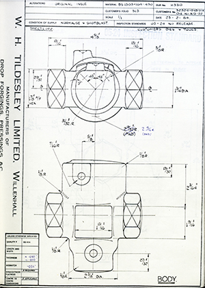 Armstrong Stevens & Son 32324-043-001 / DIE No A13-22 Body WH Tildesley Forging Technical Drawing