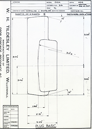 Armstrong Stevens & Son 324723 / DIE No 507 Plug Basic WH Tildesley Forging Technical Drawing