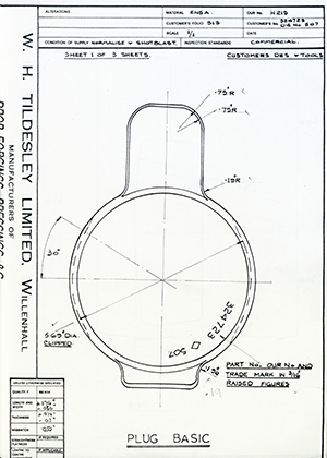 Armstrong Stevens & Son 324723 / DIE No 507 Plug Basic WH Tildesley Forging Technical Drawing