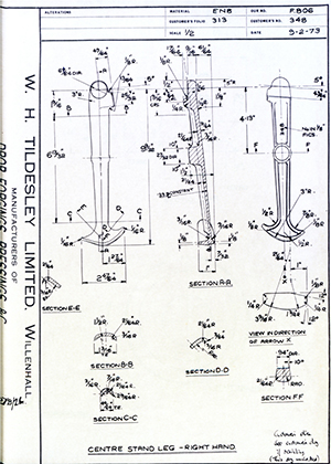 Armstrong Stevens & Son 348 Centre Stand Leg - Right Hand WH Tildesley Forging Technical Drawing