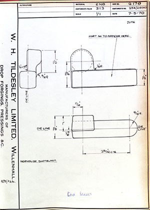 Armstrong Stevens & Son 354/28950 Lever Bracket WH Tildesley Forging Technical Drawing