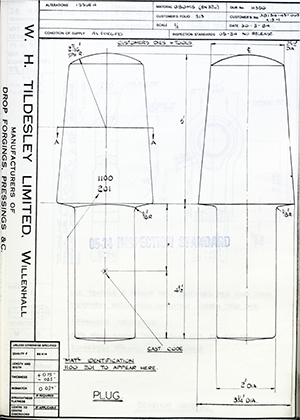 Armstrong Stevens & Son 38134-43-003 A13-1 Plug WH Tildesley Forging Technical Drawing