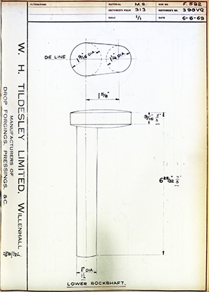 Armstrong Stevens & Son 398VG Lower Rockshaft WH Tildesley Forging Technical Drawing