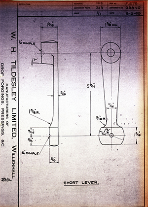 Armstrong Stevens & Son 398VG Short Lever WH Tildesley Forging Technical Drawing