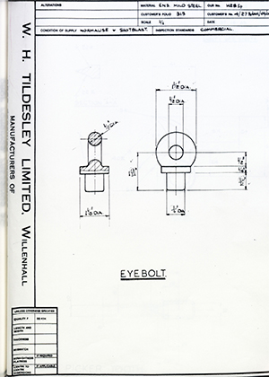 Armstrong Stevens & Son 4/273/001/02/0 Eyebolt WH Tildesley Forging Technical Drawing