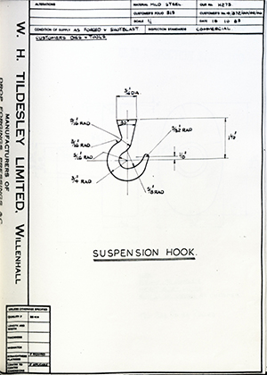 Armstrong Stevens & Son 4/572/001/02/06 Suspension Hook WH Tildesley Forging Technical Drawing