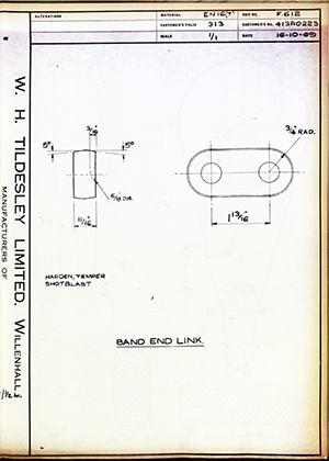 Armstrong Stevens & Son 413A0223 Band End Link WH Tildesley Forging Technical Drawing