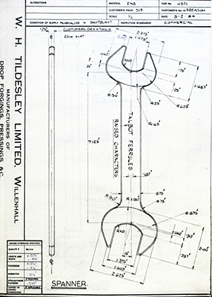 Armstrong Stevens & Son 4322A/1011 Spanner WH Tildesley Forging Technical Drawing