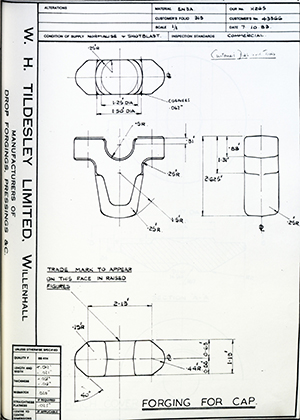 Armstrong Stevens & Son 43366 Forging for Cap WH Tildesley Forging Technical Drawing