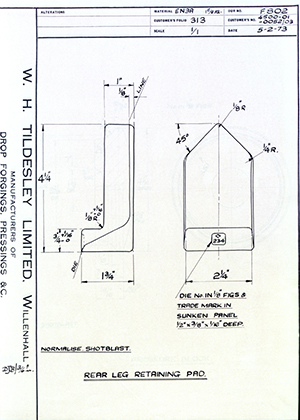 Armstrong Stevens & Son 4500-01-0052/03 Rear Leg Retaining Pad WH Tildesley Forging Technical Drawing