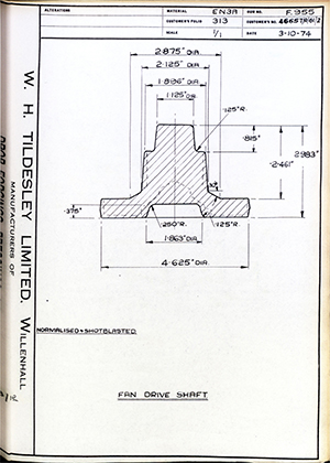 Armstrong Stevens & Son 46657/A/61/2 Fan Drive Shaft WH Tildesley Forging Technical Drawing