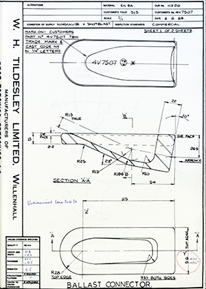 Armstrong Stevens & Son 4V7507 Ballast Connector WH Tildesley Forging Technical Drawing