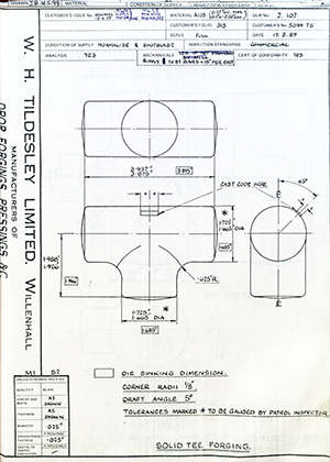 Armstrong Stevens & Son 5099 TS Solid Tee Forging WH Tildesley Forging Technical Drawing