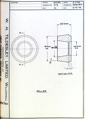 Armstrong Stevens & Son 520/134F Roller WH Tildesley Forging Technical Drawing