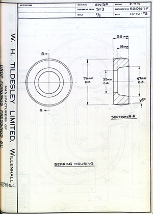 Armstrong Stevens & Son 520/47F Bearing Housing WH Tildesley Forging Technical Drawing